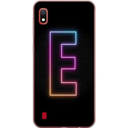 Kompatibel Mobilcover til Samsung Samsung Galaxy A10 Minimalistisk neonbogstav E i lyse farver mod mørk baggrund i moderne og stilren design