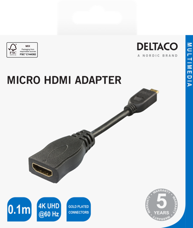 Deltaco HDMI - micro HDMI adapter, 4K UHD 30Hz, 0.1m, black