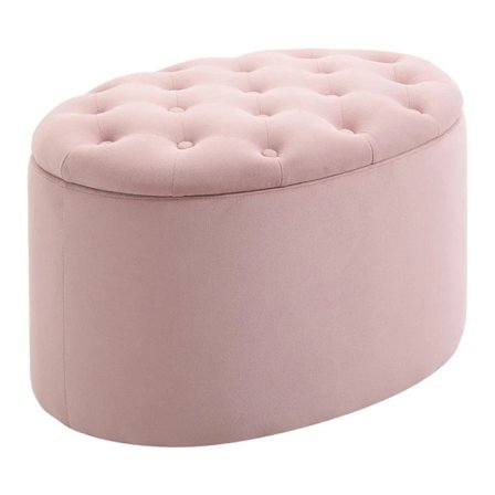 Rootz Bänk - Klädd bänk med förvaringsutrymme - Bröstbänk - Oval form - Hall - Sovrum - Vardagsrum - Sammetslen - Polyester - Rosa - 71 x 52 x 42 cm