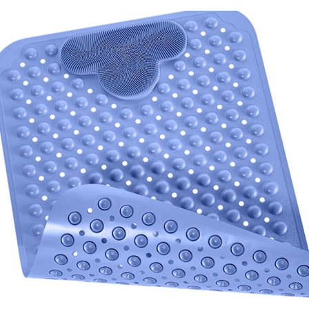 Brusemåtte til indendørs brug, TPE-bademåtte med 166 stærke sugekopper, fodmassageområde, vaskbar, blød at røre ved, 40x70 cm (blå)