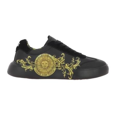 Sneakers til kvinder - VERSACE JEANS COUTURE - Flad hæl - Sort læder - Snørebånd Svart 37