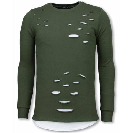 Enos Longfit Tröja Damaged Look - Tröja Man - Up-T117G - Grön grön, Herr, Herr, Storlek: S