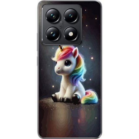 Kompatibelt Mobilskal till Xiaomi Xiaomi 14T Pro Sittande enhörning med regnbågsman i mjukt ljus, stjärnor i bakgrunden och sagolik känsla i charm