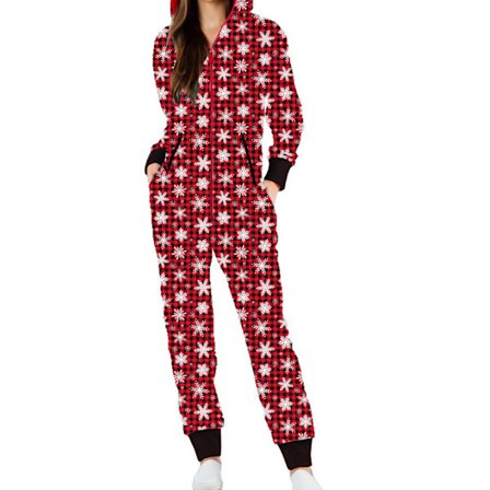 Dam One Piece Julpyjamas Hoodie Jumpsuit Nattkläder