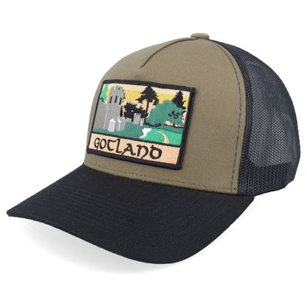 Wild Spirit - Grønn trucker Caps - Swedish Gotland Landscape Olive/Black A-Frame Trucker @ Hatstore