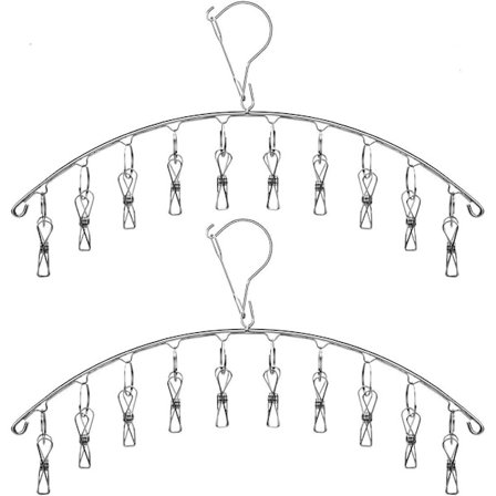 2-pak rustfri stål tørrestativ med 10 klemmer til sokker