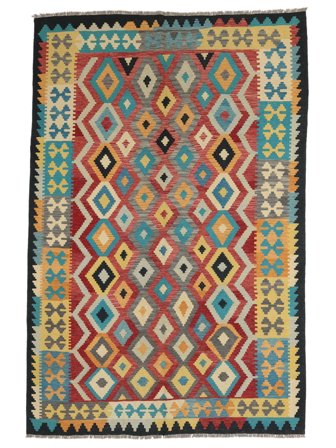 Oriental Kilim Afghan Old Style Rug 208X298 Dark Green/Dark Red Wool, Afghanistan