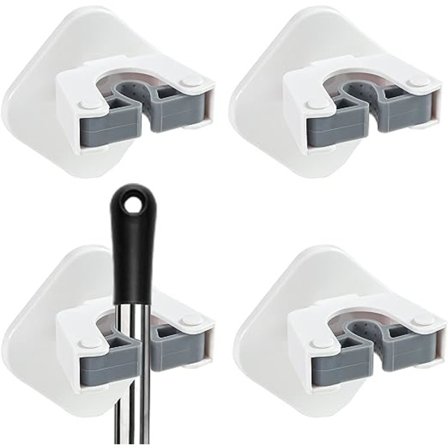 Kosterholder for vegg, selvklebende, uten boring, super anti-skli, 4-pakning, holder for koster, egnet for hjem, bad, kjøkken, hage, garasje, mopper, 