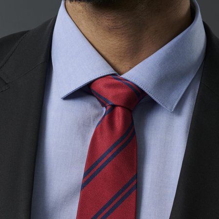 Cravatta rossa in seta da 8 cm con doppie righe blu navy for Men