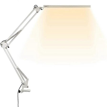 LED Skrivebordslampe med Klemme, 10W Svingarm Skrivebordslampe, 3 Lysmoduser, Justerbar Bordlampe for Studier, Tegning, Kontor