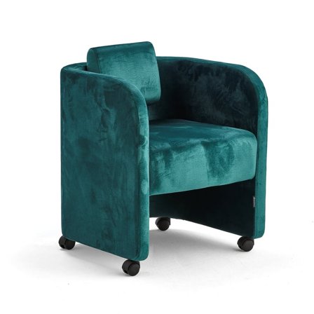 Armchair COMFY, with wheels, velvet fabric, emerald