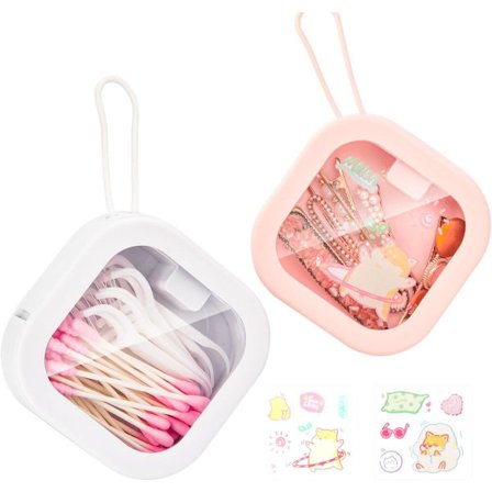 2 STK Hårelastik Organizer Bærbar Vatpind Holder Smykkeholder Rejse Dispenser Lille Stabelbar Opbevaringsboks til Vatpinde, Tandtråd, Hårnåle, Slik