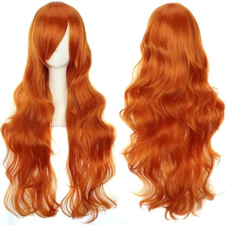 32" Lang Bølget Krøllet Hår Cosplay Parykker med Pandehår til Kvinder Varmebestandig Syntetisk Paryk til Fest Kostume Anime Halloween (Ginger)