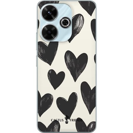 Kompatibelt Mobildeksel til Xiaomi Xiaomi Redmi 13 Cactus and Friends - Bold Black Love Pattern
