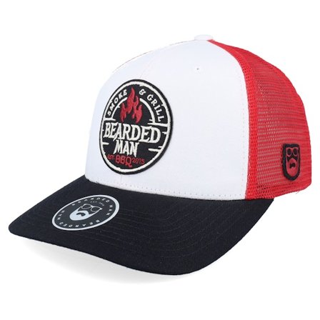 Bearded Man - Bianco trucker Cappellino - Smoke Grill Bbq Logo Blk White/Scarlet Trucker @ Hatstore