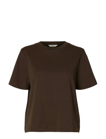 Slfessential Ss Boxy Tee Noos Brown Selected