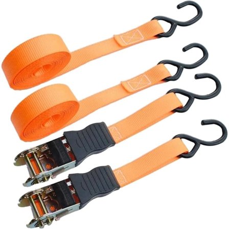 800 kg spænderem med skralde - Pakke med 4 - 5 m x 2,5 cm - Krog og strammer inkluderet - Ideel til transport, motorcykel, trailer - Pålidelig og 