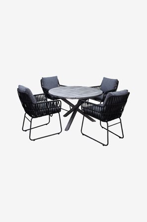 LifestyleGarden - Bord Ø 112 cm & 4 stk. mikado-stole - Grå - Spisegrupper - Fra Homeroom