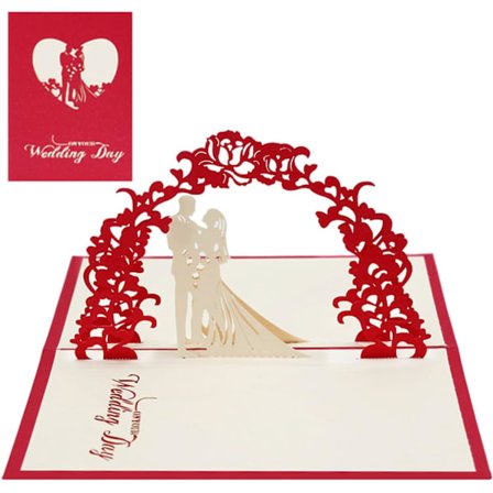 1 stk. 3D Pop-up Kort, med Kortkonvolut, Bryllupskort,