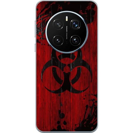 Kompatibelt Mobilskal till Honor Honor Magic7 Pro Röd bakgrund med svart biohazard-symbol i sliten målad stil, industriell känsla med stänk, repor