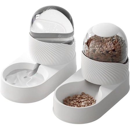 Automatisk husdjursmatare dispenser set - 2L utomhus husdjursmat och vattendispenser flaskor för hund, katt, vit automatisk husdjursmatare