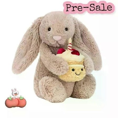 Jelly Cat Bartholomew Bjørn Humlebi, Bashful Kanin Beige Fødselsdagskage 2025 Nye Kollektioner 25Cm