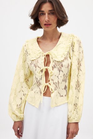 NA-KD Blouse à manches ballon et col - - Jaune - XS (EU 32)