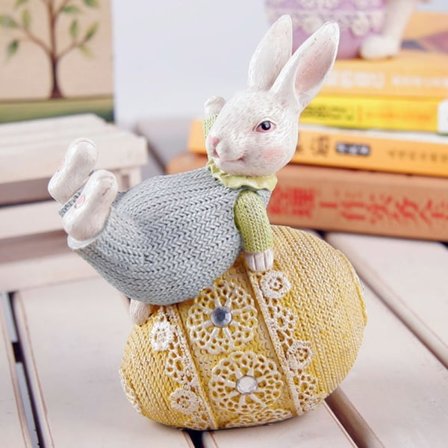 Hartskanin med äggdekoration Färgglad vårpåskdekoration Figurer Vintage Hem Fest Bordsdekoration Blå