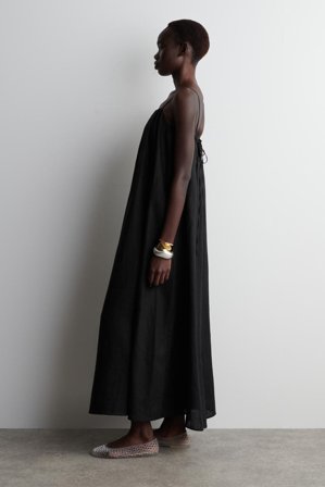 COS Women's Abito Maxi In Lino Plissé in Nero