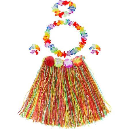 Hula-kostymset för flickor, 3-pack Hulakjolar med blomsterkransar, Tropiska Moana Luau-födelsedagsfesttillbehör