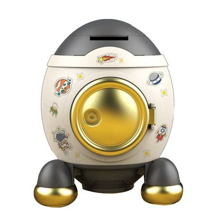 Tegneserie Rumraket Sparegris Pengebesparende Krukke Gave til Drenge og Piger Grå og Guld