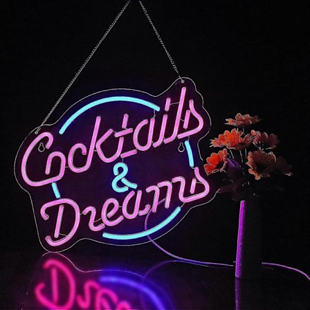 Cocktails And Dreams Neonskilt For Veggdekor Neonskilt Med Dimmer LED Neonskilt Soverom Ølbar Neonlysskilt Hotell Party Klubb Kontor