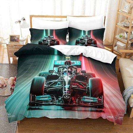 o2911 Lakanat F1 Racing -vuodevaatesetti Pehmeä Mikrokuitu Racing -vuodevaatesetti Peittosetti Vetoketjulla ja Tyynyliinoilla Lapsille Ad