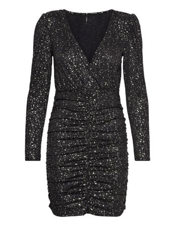 Onlpella L/S Wrap Foil Dress Jrs Dresses Party Dresses Svart ONLY