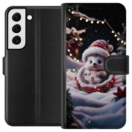 Yhteensopiva Lompakkokotelo Samsung Galaxy S22 5G Söpö joulu siili joulupukki hattu talvi valot kodikas joulu suloinen siili juhlava lumi kuvaileva lo