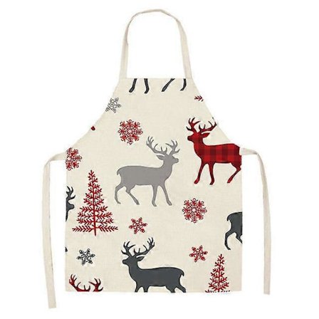 1 stk. Hvit Julekjøkkenforkle God Jul Forkle Nyhet Klassisk Lin Reinsdyr Gran Snøfnugg Gammel Mann Forkle Justerbar Nakke Gave Dekorati