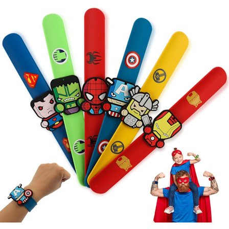 Barne armbånd, 6 stk Superhelt Slap Armbånd Superhelter Slap Bands Guttearmbånd Avengers Armbånd, for barn Gutter og jenter bursdagsfester