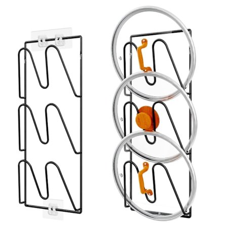1 pakke grydelåg opbevaringsstativ til skab væg dør montering, vægmonteret gryde og pande opbevaringsstativ til køkkenopbevaring