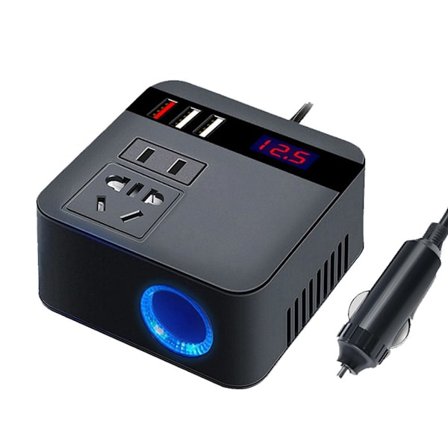 150W Auton tehoinvertteri 12V/24VDC - 220VAC Muunnin kolmella USB-latausportilla, USB-autopistokesovitin ajoneuvoon