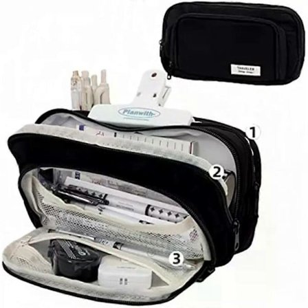 Stilfuld Sort Anti-Snavs Højkapacitets Penalhus Tre-Lags Ny Kvindelig Studerende Folkeskole Mellemskole Penalhus