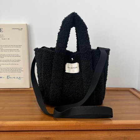 Håndvevde veske Ull strikke skuldervesker SVART