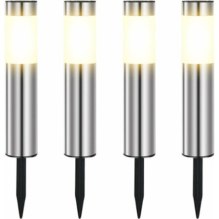 Solcellelamper for utendørs bruk, rustfritt stål, LED, vanntett IP65 - Varmhvit - 4 stk