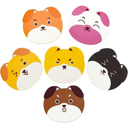 6 st Hund Underlägg, Silikon Underlägg Söta Hund Ansikte Underlägg,