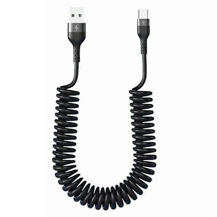 USB til USB C Spiral Kabel Uttrekkbar Billaderledning Kompatibel Iphone for Android Dataoverføring Fjærdesign 5A Hurtigladekabel [DB]