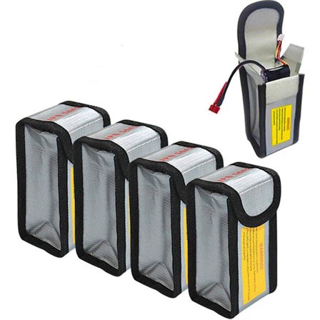 ING 4-pack 125mm Lipo batteri explosionssäkra förvaringsväskor, silver, modern