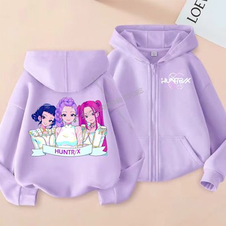 KPop Demon Hunters lilla hættetrøje til børn - Anime tegneserie pigejakke, tynd efterårs sweatshirt gave