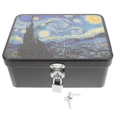 Opbevaringsboks i tinmetal med lås til slikopbevaring, kunstnerisk mønster