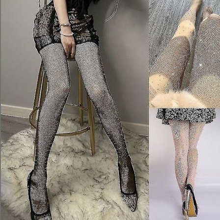 Kvinder Rhinest Net Strømpebukser Hul Ud Mesh Sheer Glitter Strømpebukser