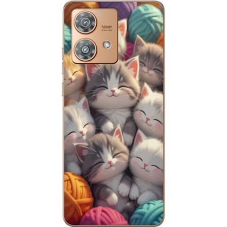 Kompatibelt Mobildeksel til Motorola Edge 40 Neo Søte sovende kattunger tett sammen blant fargerike garnnøster i myk leken stil