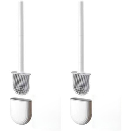 2 st Silikon Toalettborste och Hållare Set - Rostsäker Husbil & Hemrengöringsverktyg med Mjuka Borst för Alla Skåltyper - Utrymmesbesparande